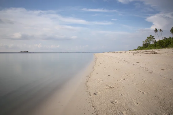 Hermosa playa isla indonesia con palmeras —  Fotos de Stock