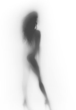 Yüksek topuk ayakkabı, uzun saçlı, seksi bir kadın vücut siluet