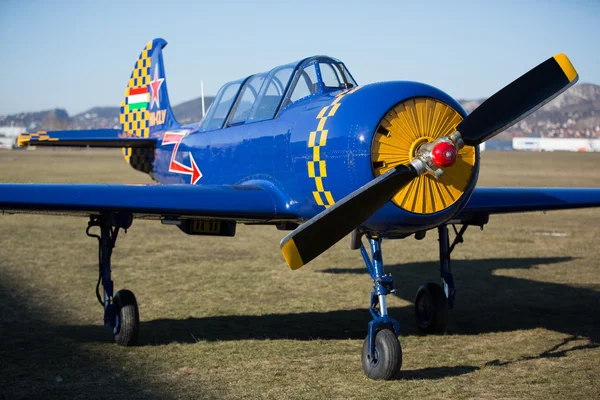 Μπλε και κίτρινο αέρα βίδα αθλητισμού αεροπλάνο — Φωτογραφία Αρχείου