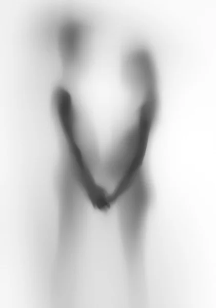 Silhouette eines Liebespaares, werdende Frau, Schwangerschaft — Stockfoto