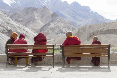 Mistik maskesi Lamayuru Gompa, Ladakh, Kuzey Hindistan, Yuru Kabgyat Budist festivalin zamanında Tsam gizem dans dans sırasında Tibet keşiş