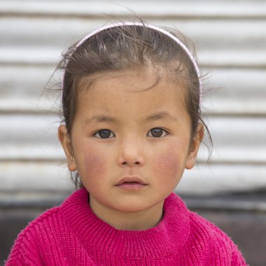 Ladakh'ta tibetli bir kız portresi. Hindistan