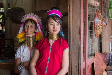 Portrait padaung tribe long-necked tribe women. Inle lake, Myanmar, Burma clipart