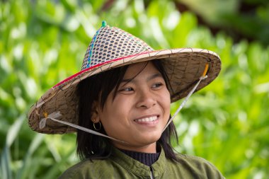 Yerel Pazar Birmanya kız portre. Ngapali, Myanmar, Burma