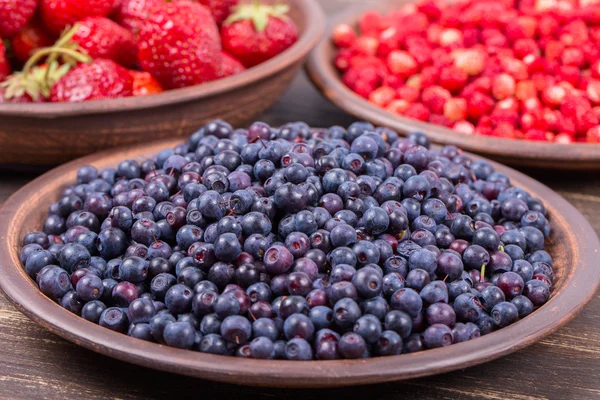 Fresh strawberries and blueberries , wild berry. — Stock Photo, Image