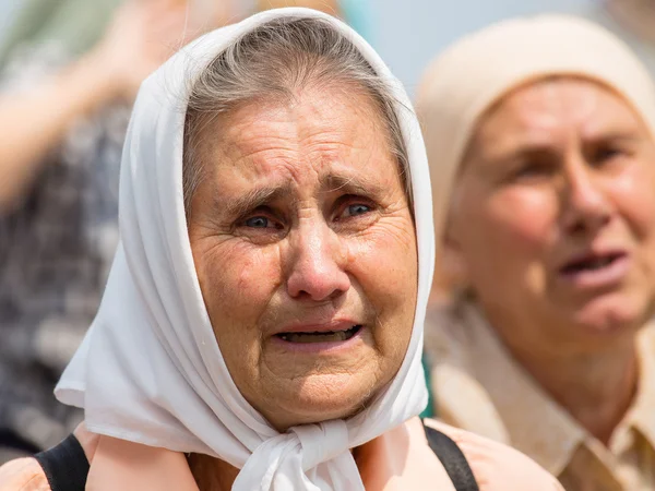 Parishioners Ukrainian Orthodox Church Moscow Patriarchate during religious procession. Kiev, Ukraine — Stock Photo, Image