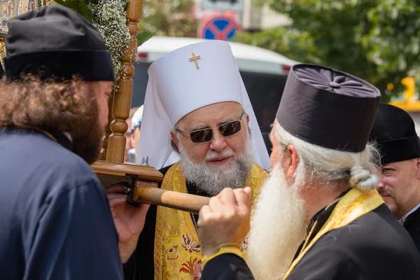 Feligreses Iglesia ortodoxa ucraniana Patriarcado de Moscú durante la procesión religiosa. Kiev, Ucrania — Foto de Stock