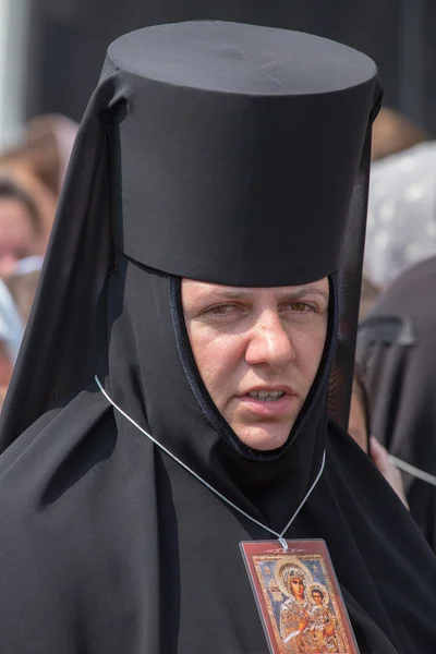 Paroquianos Igreja Ortodoxa Ucraniana Patriarcado de Moscou durante a procissão religiosa. Kiev, Ucrânia — Fotografia de Stock
