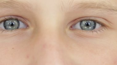 Genç kız gözleri, o bakıyor kamera, çocuk portre, makro, kapalı