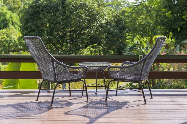 Two Chairs Table Backyard Tropical Garden Beautiful View Island Borneo — Stock Photo, Image