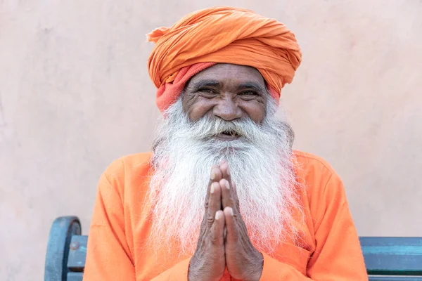 Rishikesh Índia Novembro 2018 Homem Santo Hindu Sadhu Não Identificado — Fotografia de Stock