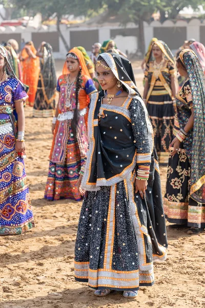 Pushkar India November 2018 Indiska Ung Flicka Öknen Thar Tid — Stockfoto