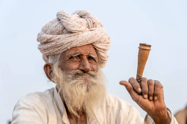 Pushkar India November 2018 Indian Man Desert Thar Pushkar Camel — Stock Photo, Image