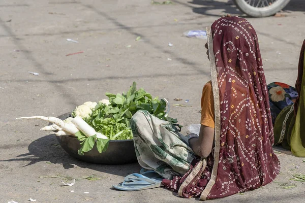 Pushkar India November 2018 Food Trader Selling Vegetables Street Market — Stock Photo, Image