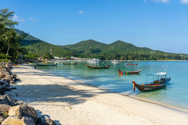 Koh Phangan Thailandia Febbraio 2019 Bella Baia Con Palme Barche — Foto Stock