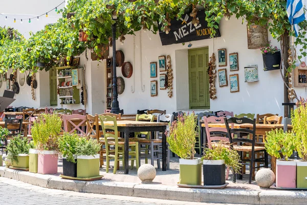 Κως Ελλάδα Σεπτεμβρίου 2019 Front View Small Cafe Outdoor Τραπέζι — Φωτογραφία Αρχείου