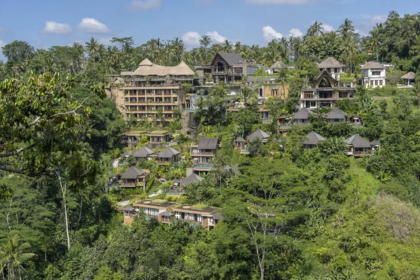 Бали Индонезия Марта 2019 Традиционные Балийские Дома Панорамным Видом Джунгли — стоковое фото