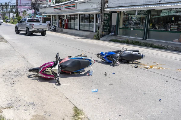 Koh Phangan Thailand Maj 2019 Motorcykelolycka Som Hände Vägen Tropiska — Stockfoto