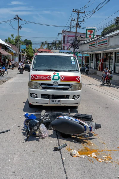 Koh Phangan Thailand Maj 2019 Motorcykelolycka Som Hände Vägen Tropiska — Stockfoto