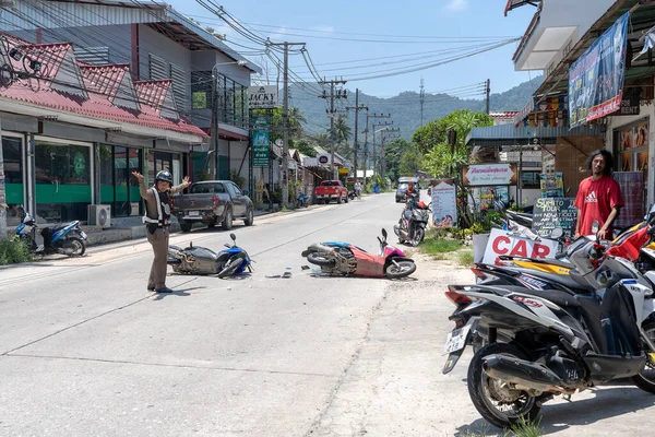 Koh Phangan Tailandia Mayo 2019 Accidente Motocicleta Ocurrido Carretera Isla —  Fotos de Stock