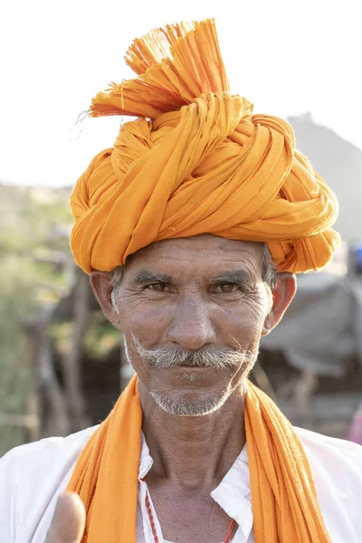 Pushkar India November 2018 Indian Man Desert Thar Pushkar Camel — Stock Photo, Image