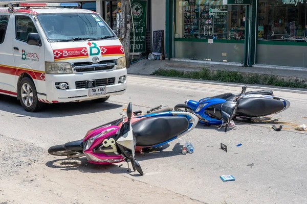 Koh Phangan Thailand May 2019 Motorcycle Accident Occurred Road Tropical — 图库照片