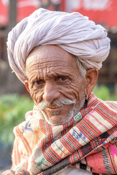 Haridwar India November 2018 Rajasthani Férfi Portréja Hagyományos Ruhát Turbánt — Stock Fotó