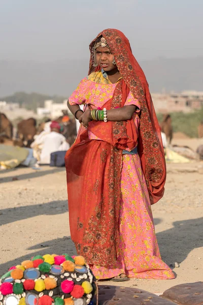 Pushkar Indien November 2018 Indisches Junges Mädchen Der Wüste Thar — Stockfoto