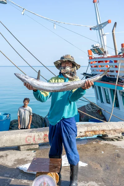 Koh Phangan Thailand Φεβρουάριος 2019 Thai Fisher Shows Catched Big — Φωτογραφία Αρχείου