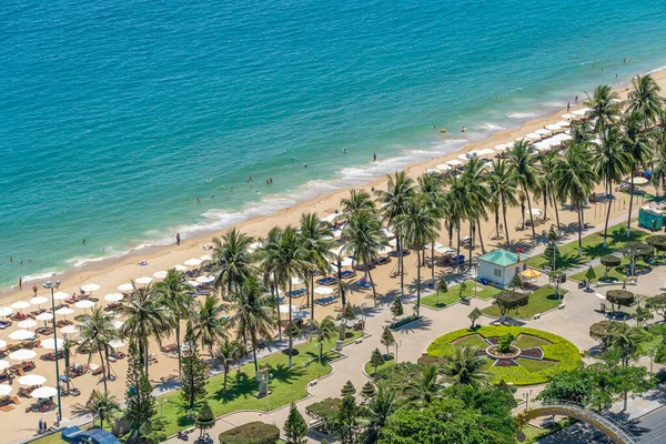 Nha Trang Vietnam Března 2020 Letecký Pohled Písečnou Pláž Mořskou — Stock fotografie