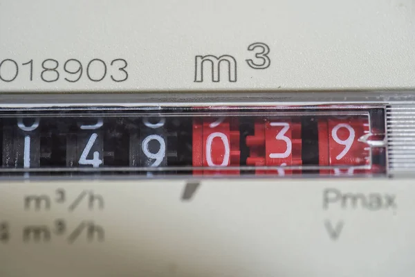 Closeup View Dial Face Metric Gas Meter Home Ukraine — Stock Photo, Image