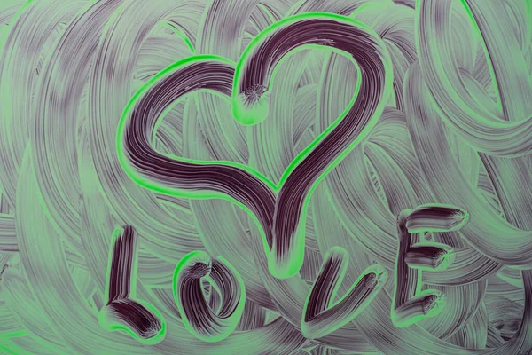 Dibujar Corazón Amor Inscripción Vidrio Pintado Pintura Verde Cerca — Foto de Stock