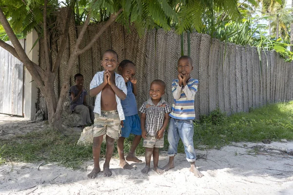 Zanzibar Tanzania January 2020 Unknown African Young Happy Boys Street — Stock Photo, Image