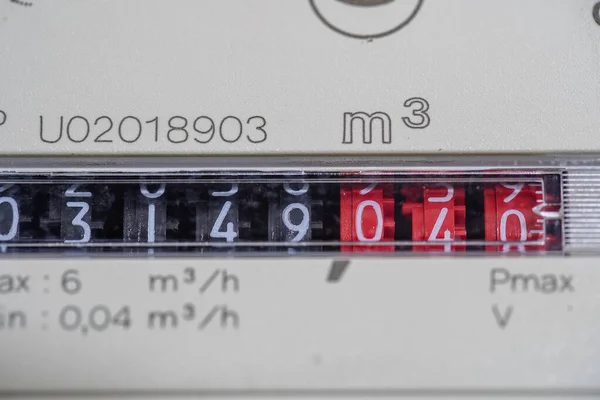 Closeup View Dial Face Metric Gas Meter Home Ukraine — Stock Photo, Image