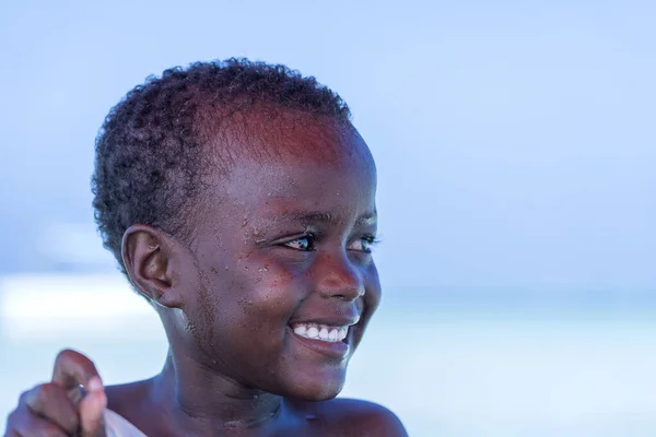 Sansibar Tansania Januar 2020 Junger Afrikanischer Junge Tropischen Strand Der — Stockfoto