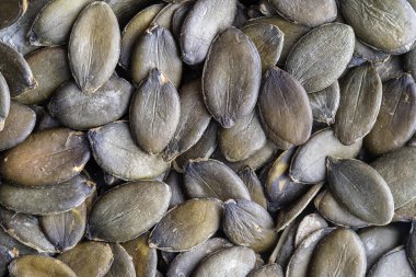 Yeşil kabak tohumlarının makro arkaplan dokusu, kapat, üst görünüm