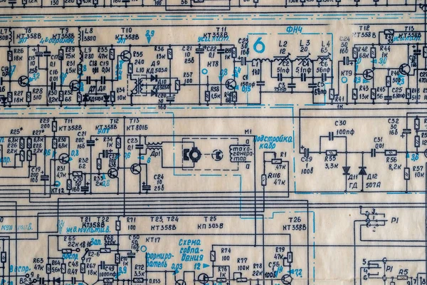 Antiguo Circuito Radio Impreso Diagrama Electricidad Papel Vintage Como Fondo —  Fotos de Stock