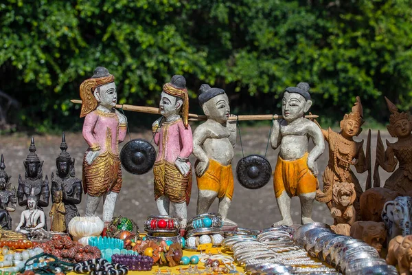 Lembranças Feitas Mão Uma Barraca Turística Mercado Rua Perto Inle — Fotografia de Stock