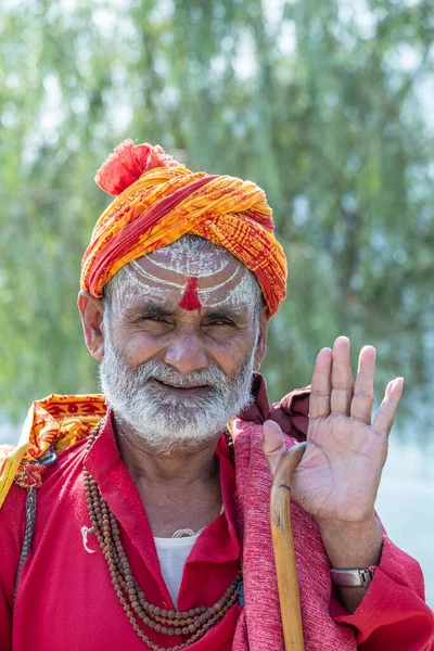 Katmandú Nepal Octubre 2016 Anciano Sadhu Guru Posa Para Una — Foto de Stock