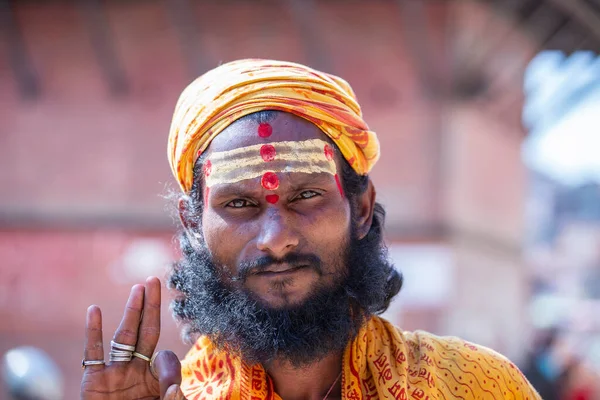 Kathmandu Nepal Outubro 2016 Idoso Sadhu Guru Posa Para Uma — Fotografia de Stock