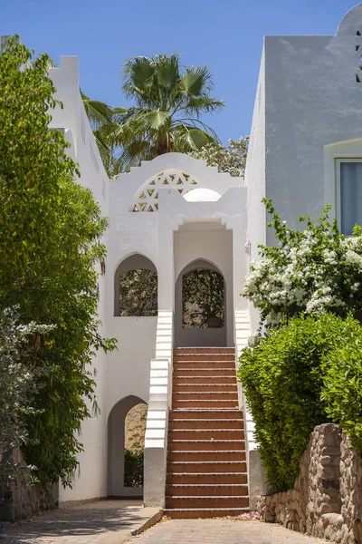 Detalle Escaleras Pared Blanca Una Casa Calle Egipto Sharm Sheikh — Foto de Stock