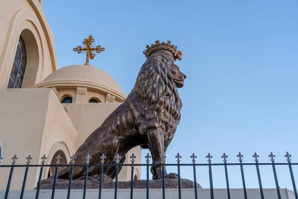 Statue Lion Cathédrale Céleste Eglise Copte Orthodoxe Charm Sheikh Egypte — Photo