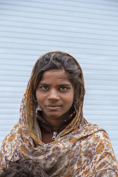 Leh India June 2015 Indian Poor Girl Street Market Mountain — Stock Photo, Image