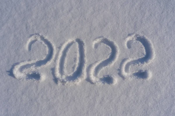 Feliz Año Nuevo 2022 Texto Signo Escrito Con Números Nieve —  Fotos de Stock