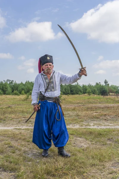 Slavuta Ukraina Augusti 2021 Ukrainska Gubben Nationella Kostymer Deltar Ethno — Stockfoto