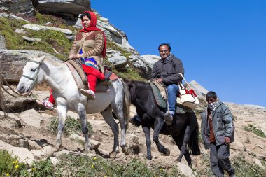 turistler eğleniyor Rohtang geçişte Himachal Pradesh, Hindistan