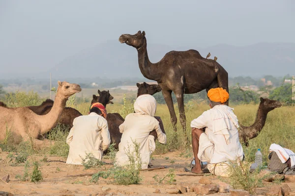 Indio tres hombres asistieron a la anual Pushkar Camel Mela —  Fotos de Stock