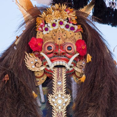Endonezya geleneksel Balinese Barong maskesi closeup
