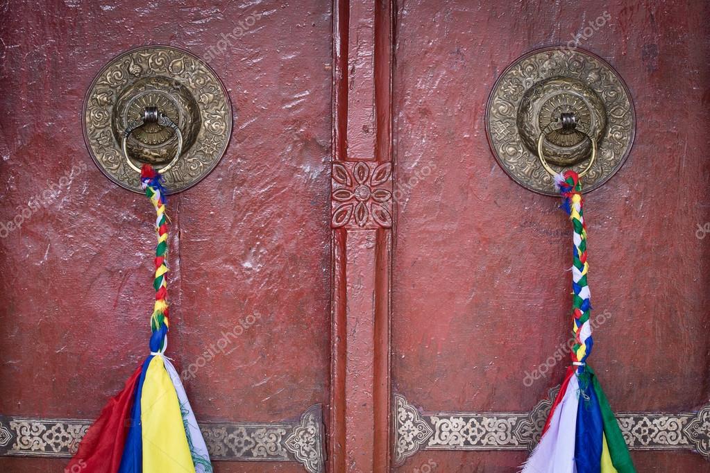 Door handle of gate door of gompa Tibetan Buddhist monastery. Ladakh