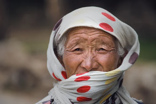 Oude niet-geïdentificeerde lokale vrouw in Leh. India — Stockfoto